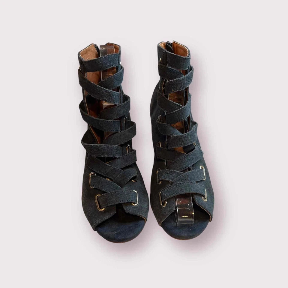 Sandalias Jeffrey Campbell Azul Gamuza Con Cordones Tacón Bloque Punta abierta Salazar Talla 9.5 Foto 3 de 4