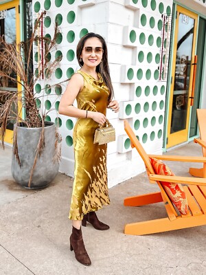 ZARA XS, M, L, MUSTARD SILK VELVET MIDI DRESS ZW COLLECTION