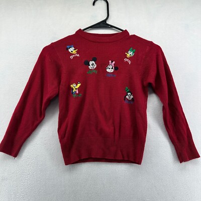 Vintage Disney Mickey's Collection Pullover Sweater Red Girls 5 Long Sleeve Knit