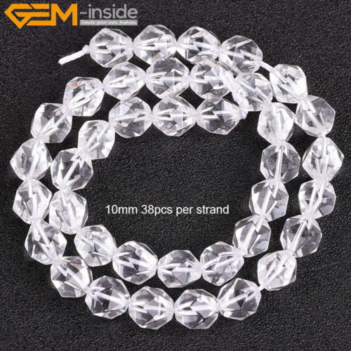 Faceted White Clear Crystal Quartz Natural Polygonal Beads Jewellery Making15" - Picture 10 of 32
