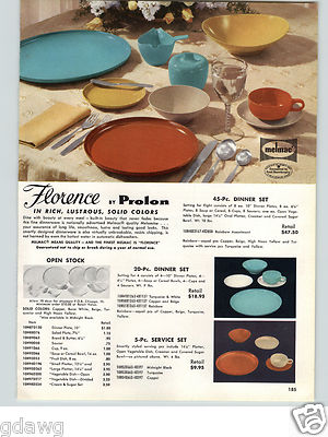 1957 PAPER AD Prolon Melmac Forence Dinnerware Pastel Colors