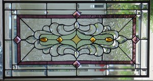 Stained-Glass-Transom-window-hanging-30-X-16-1-4-Brass-border-edging