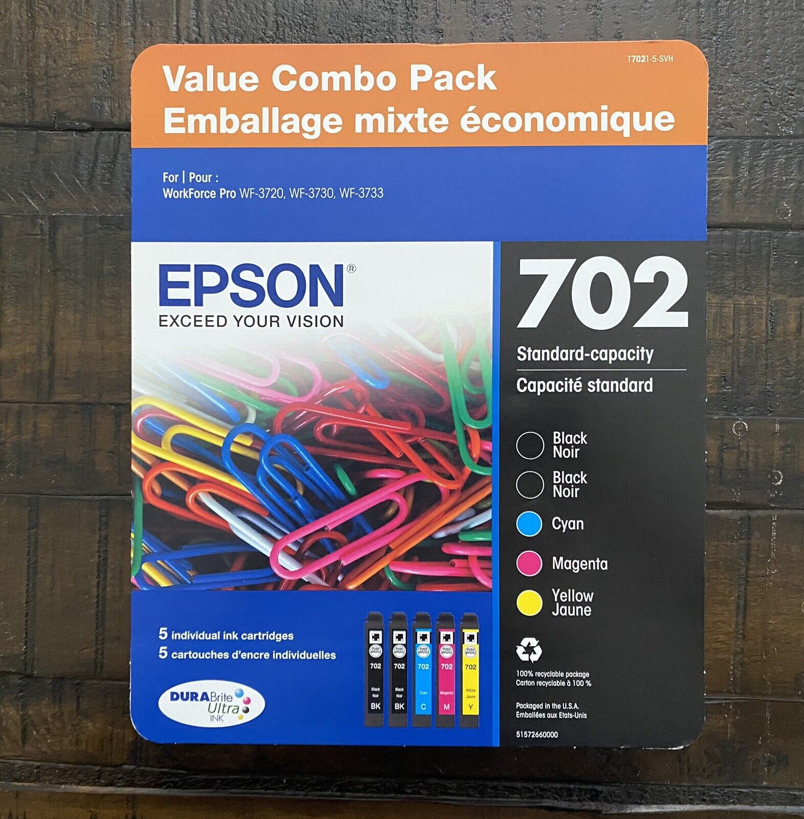 New 5-pack Epson 702  - T7021-5-SVH Exp 08/2023