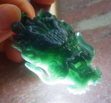 Certified Green Natural 100 A JADE JADEITE PENDANT Dragon Head 114202 VS