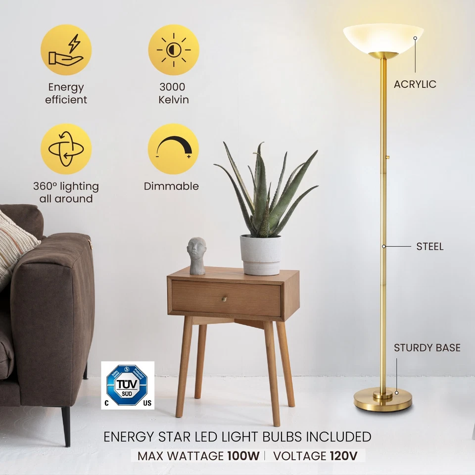THE WORLDS BRIGHTEST FLOOR LAMP, 8000 Lumens!! Gold, modern LED, 30k Referbish - Image 2 of 4