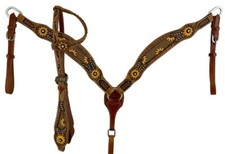 Leather Western Tack Set With Headstall ,Breast Collar and Reins.