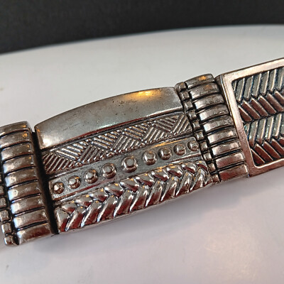 CHICO'S Black Leather Belt BIG Silver LOOP Medallion Hook