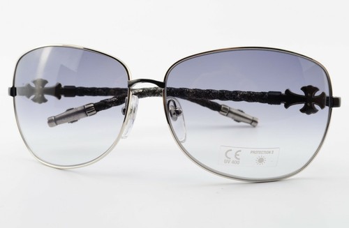 Chrome Hearts Sunglasses QUIM SS BML 65-13 126 Silver Black Leather Cross Sun - Picture 2 of 12