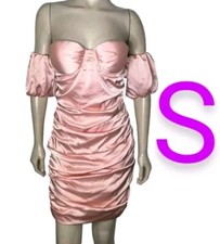 🆕Pink Satiny Silky Bustier Ruched Off Shoulder Strapless Mini Dress~Size S