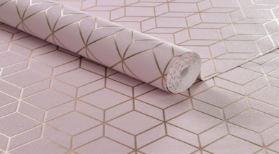 Graham & Brown Myrtle Geo Vinyl Wallpaper Pink/Rose Gold Removable Strippable