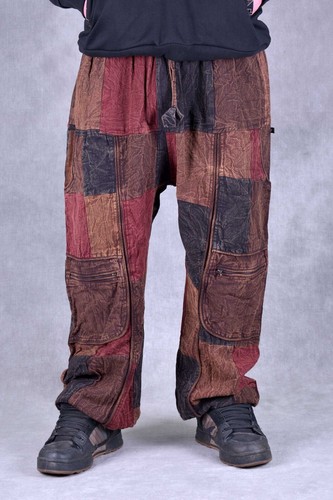 PATCHWORK STONEWASHED TROUSERS Pants Unisex Psytrance Hippie Festival Heavy Duty - Picture 9 of 19