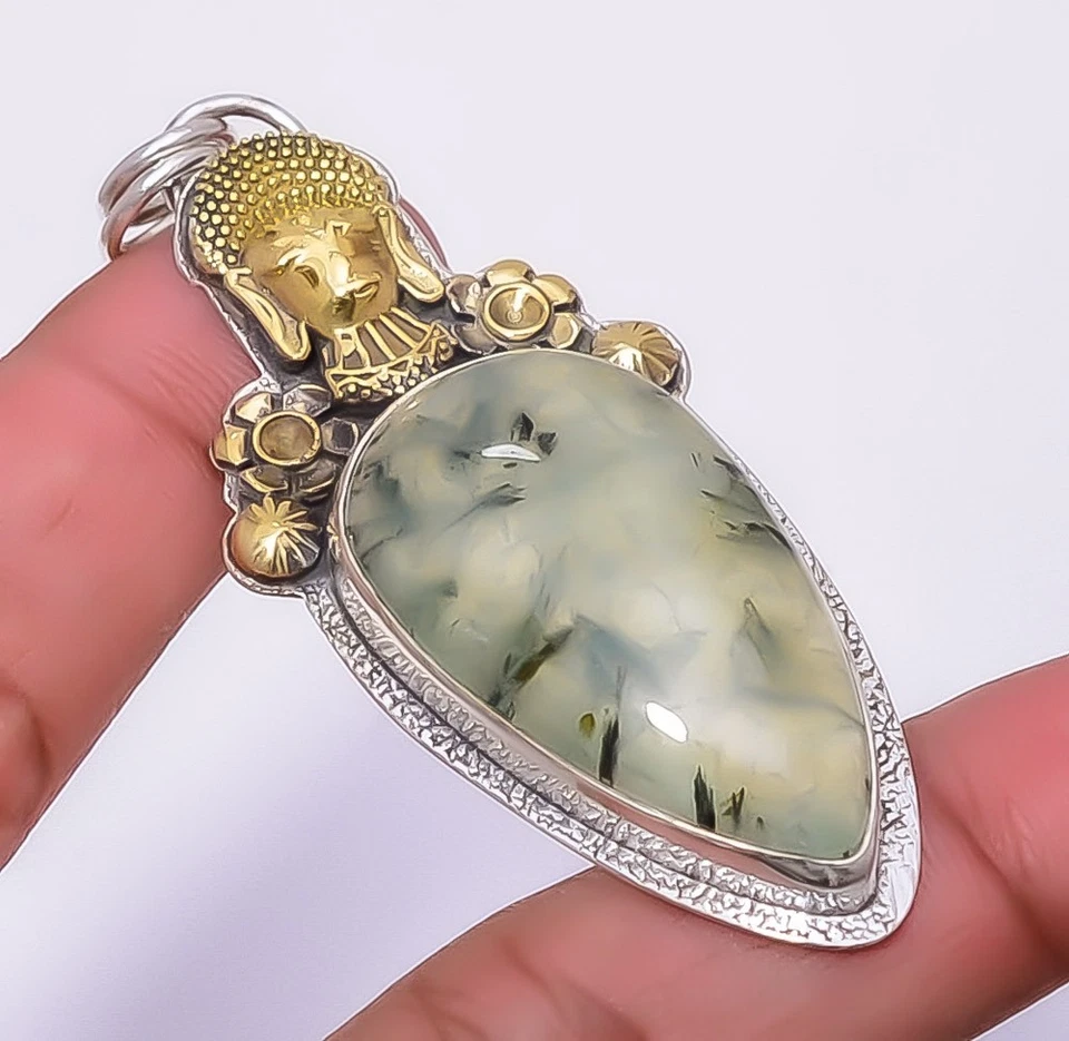 Colgante Joyería Príncipe Egipcio Prehnita Plata Esterlina 925 2.73" P_9184_26_30 Foto 3 de 4