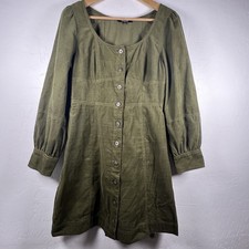 Madewell Women's Size 6 Corduroy Seamed Long Sleeve Mini Dress Green Olive