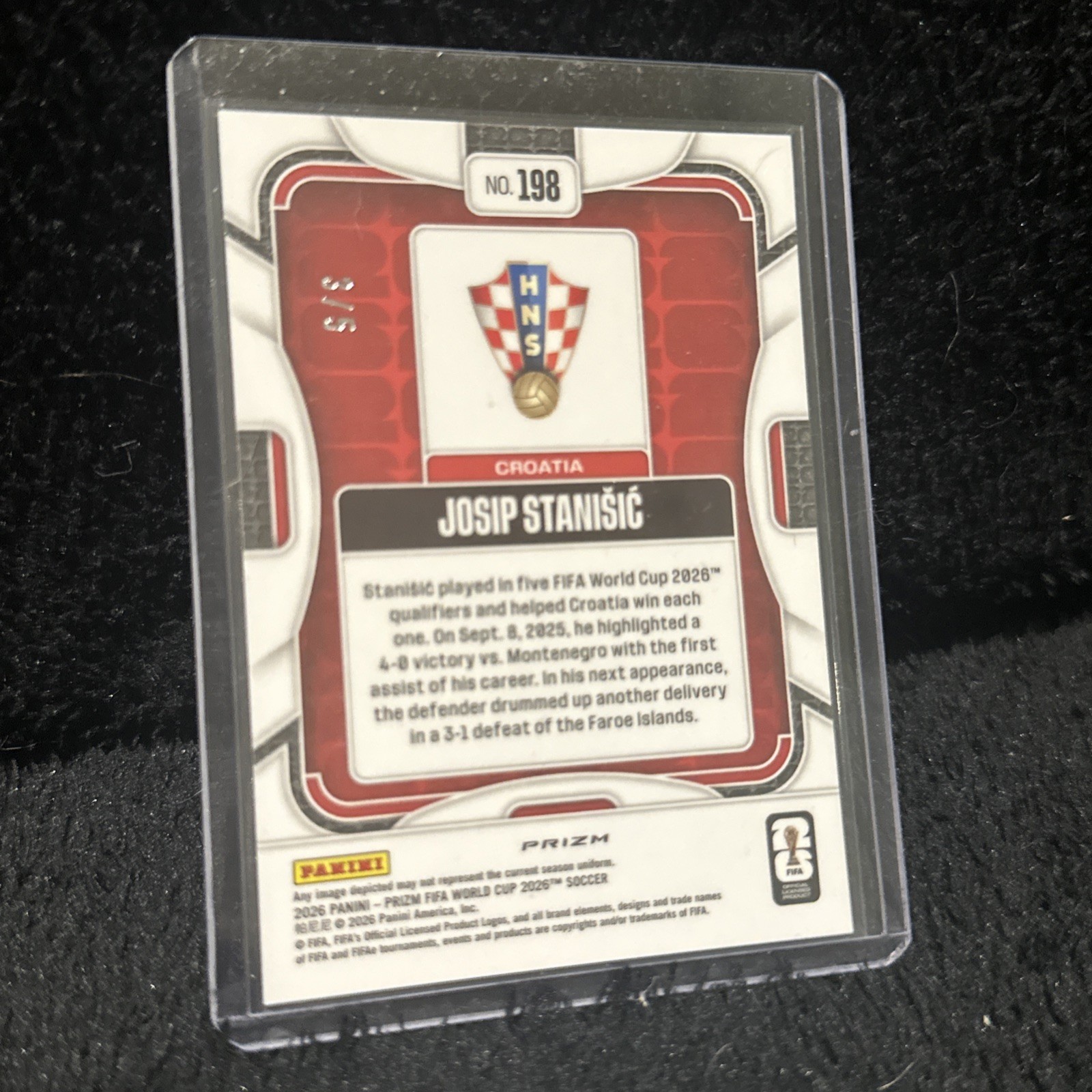2026 Prizm FIFA World Cup 1st Off Josip Stanišić Croatia #198 Gold Shimmer 3/5 view 4