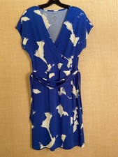 Nine West cap short sleeve wrap dress size M blue w/white geometric print V-neck