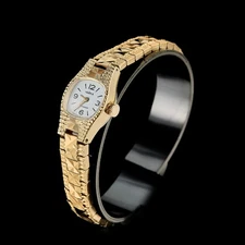 NOS Vintage Chaika Women's Mechanical Watch Gold Plated Geometric Textured 17J