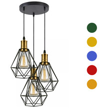 Vintage 3 Way Pendant Light Industrial Ceiling Metal Cage Hanging Retro Lamp UK
