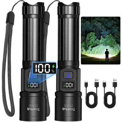 TrixHub Rechargeable Flashlights 2 Pack, Super Bright High 2Pack, Black