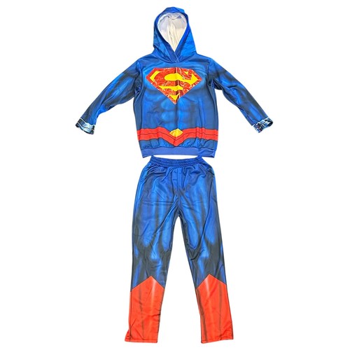 Boy's DC Superman 2 Pc Outfit Halloween Costume Set Hoodie & Pants Large 10/12 - Picture 1 of 2
