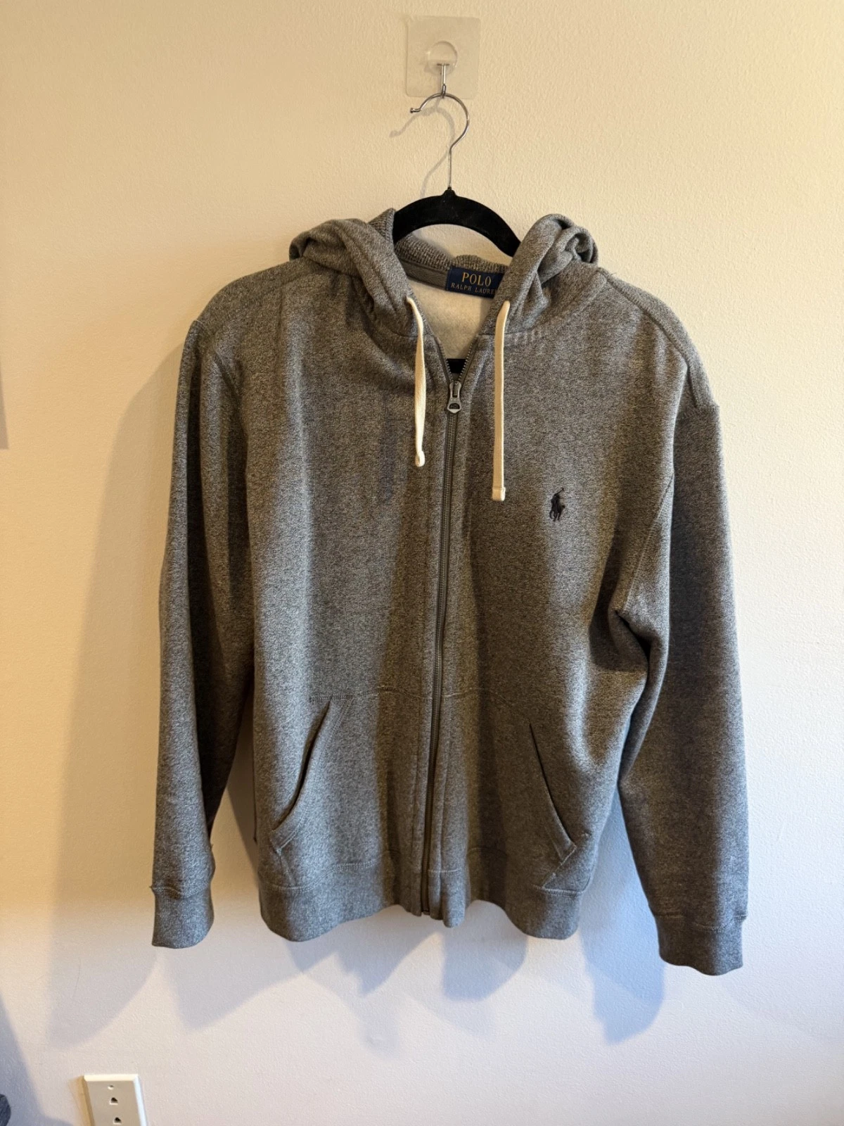 Polo Ralph Lauren Mens Full Zip Hoodie Size Large Fleece/Thermal hood GREY