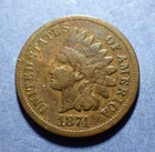1874 Indian Cent  VG details