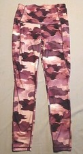 Reebok Mujer Tiro Medio Rosa/Rojo/Marrón Camuflado Leggings Correr Bolsillos Laterales Pequeños