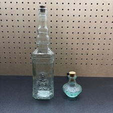 2 Glass Bottles 1 Tall 1 Short With Corks 12" and 4" tall Crafting Home Decor