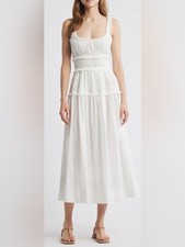NEW DÔEN Marianne Stripe Organic Cotton Midi salt white Dress sz L