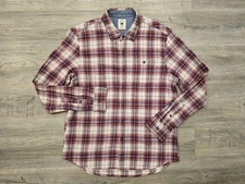 Copper & Oak Shirt Mens Large Red Blue Plaid Button Up Flannel Pocket Cotton