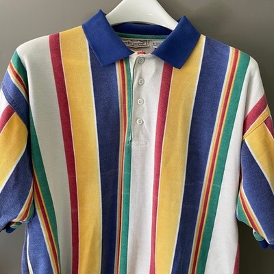 Bugle Boy Company Vintage 90's Striped Polo Shirt Mens Medium Multi-Color