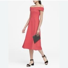 NWT Banana Republic Coral Pink Ponte Off The Shoulder Fit N Flare Dress Size 0