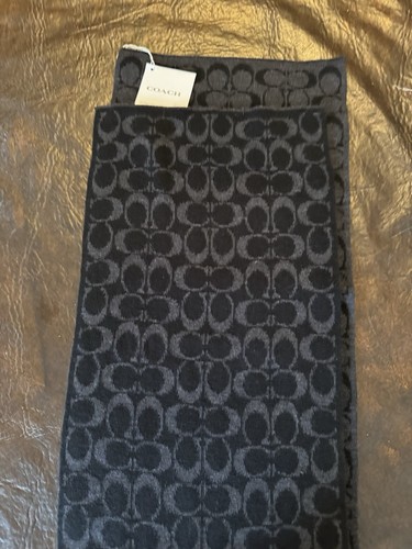 Genuine Women's Coach Signature Scarf Black Gray NWT - Picture 6 of 8