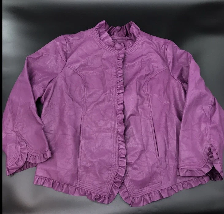 Hot in Hollywood Purple Faux Leather Jacket With Ruffles & Pockets Size 3XL - Image 3 of 4