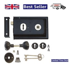 All-in-One Rim Lock & Handle Set 6 x 4” for Quick Door Security - Black Finish