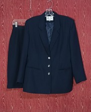 LE SUIT 2 Piece Dark Blue Long Sleeve Collared Pocket ButtonBlazer Skirt 10P