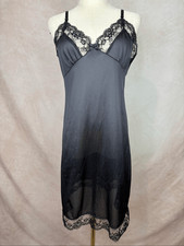Vintage Sliperfection Lingerie Dress 70s Black Nylon Lace Slip Dress Size 36