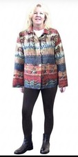 Tapestry Jacket Horse Aztec Button Pockets Cotton Scenic M Vtg Cowgirl Blazer