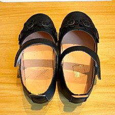 Girls Mary Jane Dress Shoes Black Hook Loop Strap Flower Accent Round Toe 21