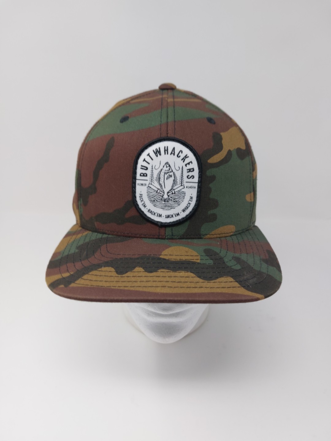 Halibut Buttwhackers Patch Logo Camo Snapback Hat… - image 1