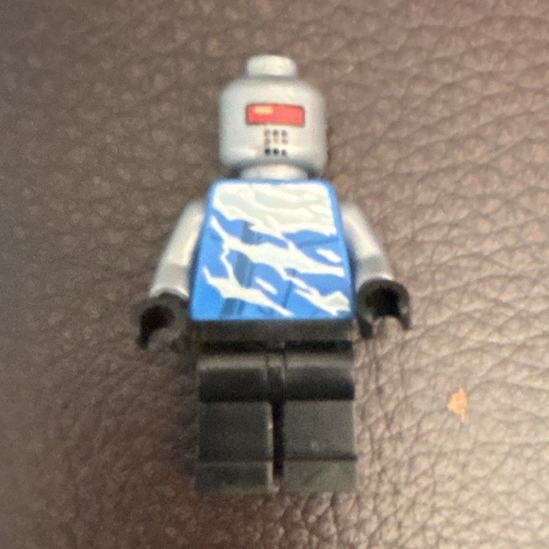 LEGO Minifigure Gray Helmet Blue Lightning Torso Black Legs Plastic