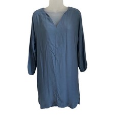 Madewell Womens Size XS Tunic Dress Du Jour Blue Vneck 3/4 Sleeve Dolman Rounded