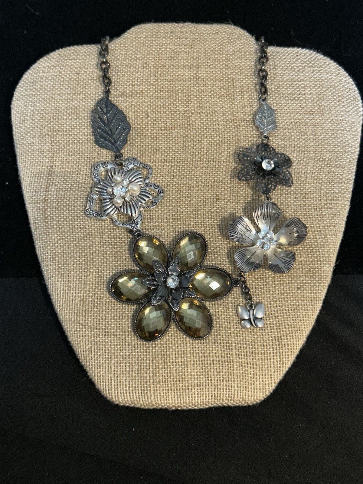 Statement Necklace Large Multi Layers Flowers Pea… - image 1