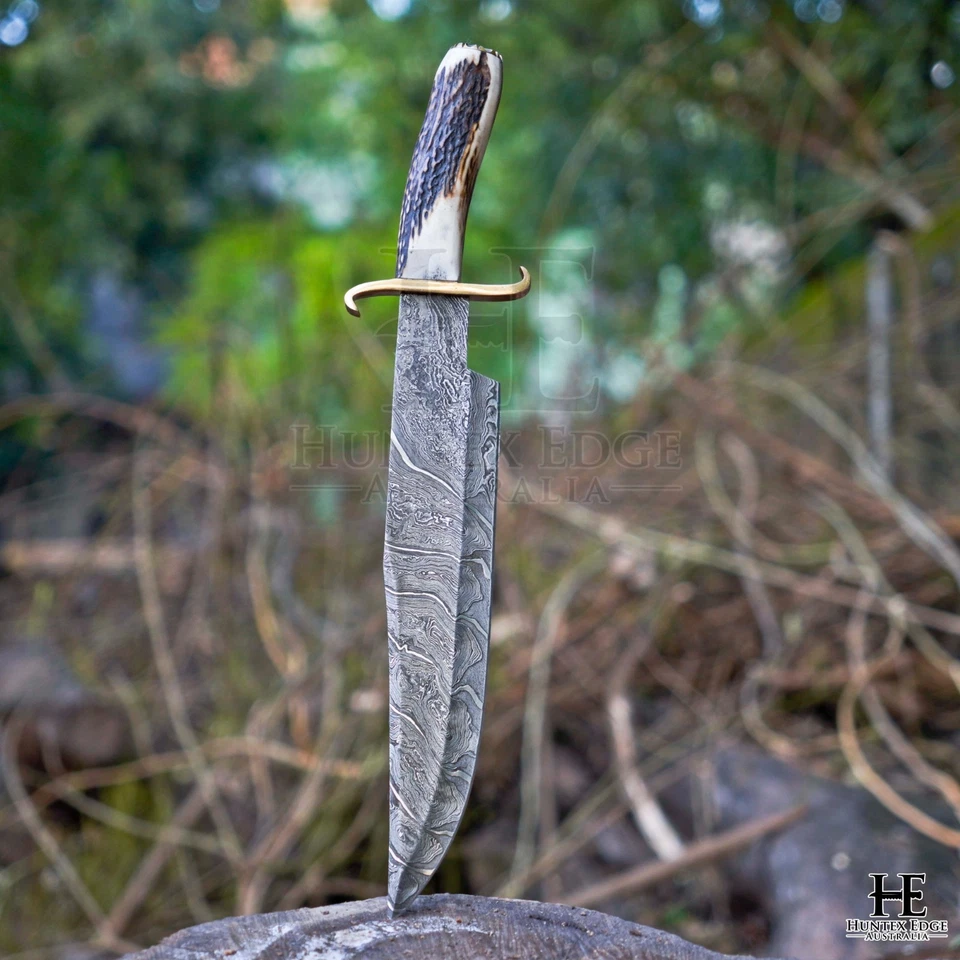HUNTEX Handmade Damascus Blade Deer Antler Hilt 455mm Exotic Classic Bowie Knife - image 4 of 4