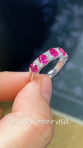 4Ct Oval Cut Natural Pink Sapphire &Diamond 14K White Gold Half Eternity Ring - Video 1 of 1