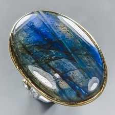 Handmade 38 ct Natural Labradorite Ring 925 Sterling Silver Size 7.5 /R438226