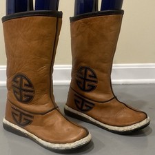 Vintage Mongolian Gutal Boots Womens 11 Tribal Handmade Leather Faux Fur Inside
