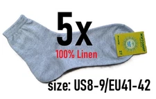 Linen Socks 100% Pure Flax Mens Natural 5 pairs Classic, Costume Лён Льон US8-9