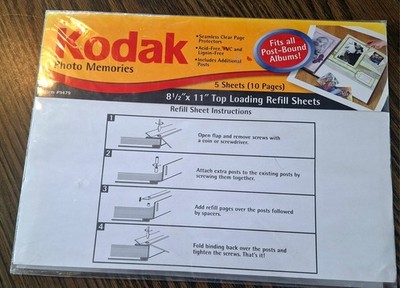 Kodak Photo Memories 8 1/2 X 11 Top Loading Refill Sheets (5) 10 Pages Item 9479