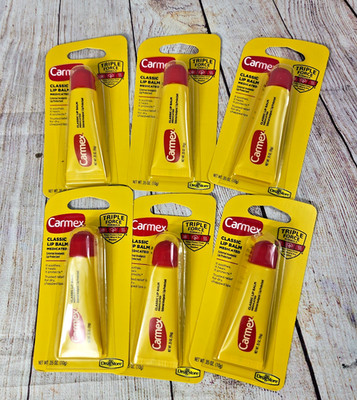 6 Pack CARMEX Classic Lip Balm Medicated Triple Force Tubes