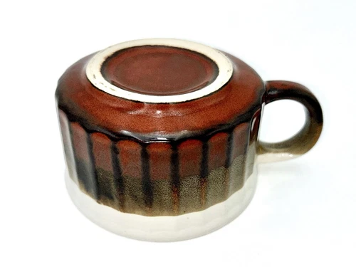 Wide Mouth Ceramic Mug Tri Color Glaze White Light Brown Foam And Dark Brown - Picture 6 of 6